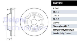 tarcze hamulcowe Mondeo Mk5 - tył - Delphi BG4703C