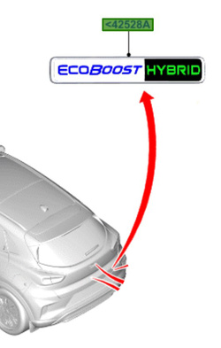 emblemat  napis: "EcoBoost HYBRID" ® 2490682 dla Ford Focus Puma Fiesta
