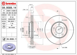 tarcze hamulcowe - przód Brembo 09.9589.11 Ford Transit Connect