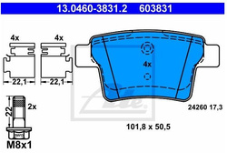 klocki hamulcowe tył Mondeo Mk3 od 08/2004➝ ATE 13.0460-3831