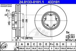 tarcze hamulcowe Ford Transit Custom przód 288 mm ATE 24.0133-0101.1 