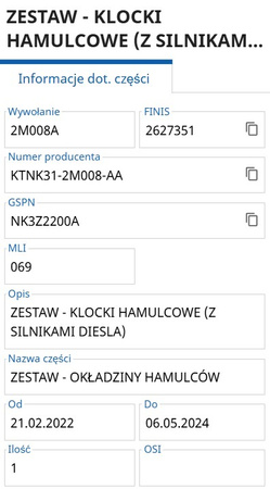 klocki hamulcowe Ford Transit TTS elektryczny ham. post. tył ® 2627351