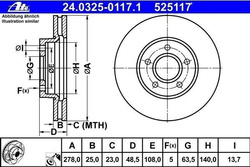 tarcze hamulcowe - przód 278mm ATE 24.0125-0117.1
